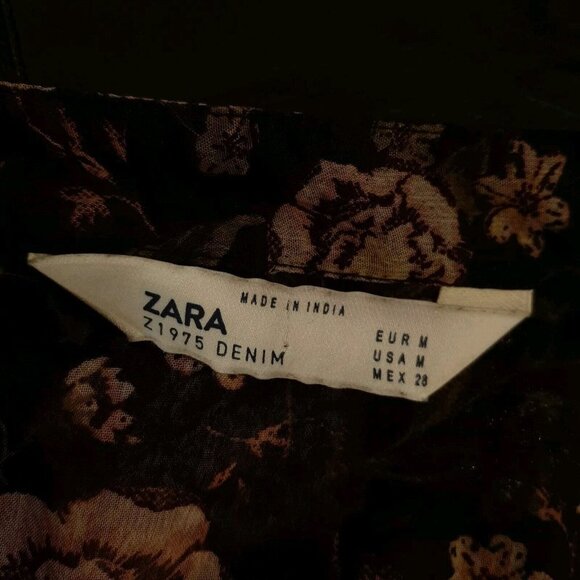 Zara Sheer Floral Blouse Womens Size Medium Black Long Sleeve Boho Peasant Top - Picture 16 of 16